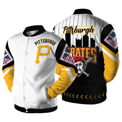 LIMITED EDITION - NEW CUSTOMIZED MLB29 PB PIRATES SATIN VARSITY & BASEBALL JACKET