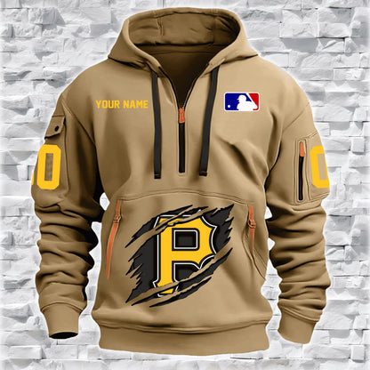 LIMITED EDITION - NEW CUSTOMIZED MLB29 PB PIRATES QUARTER ZIP HOODIE