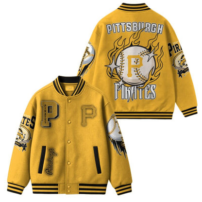 LIMITED EDITION - NEW CUSTOMIZED MLB29 PB PIRATES SATIN VARSITY & BASEBALL JACKET