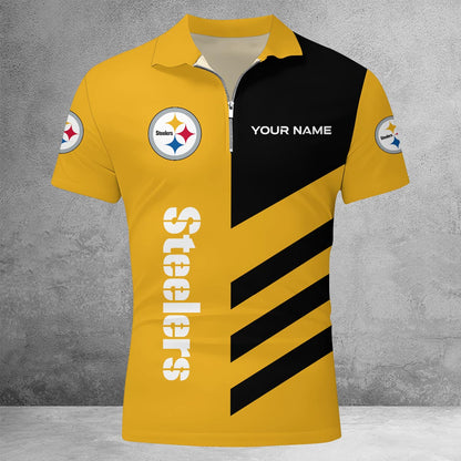LIMITED EDITION - NEW CUSTOMIZED NFL14 PSB PITTSBURGH STEELERS ZIP POLO SHIRT