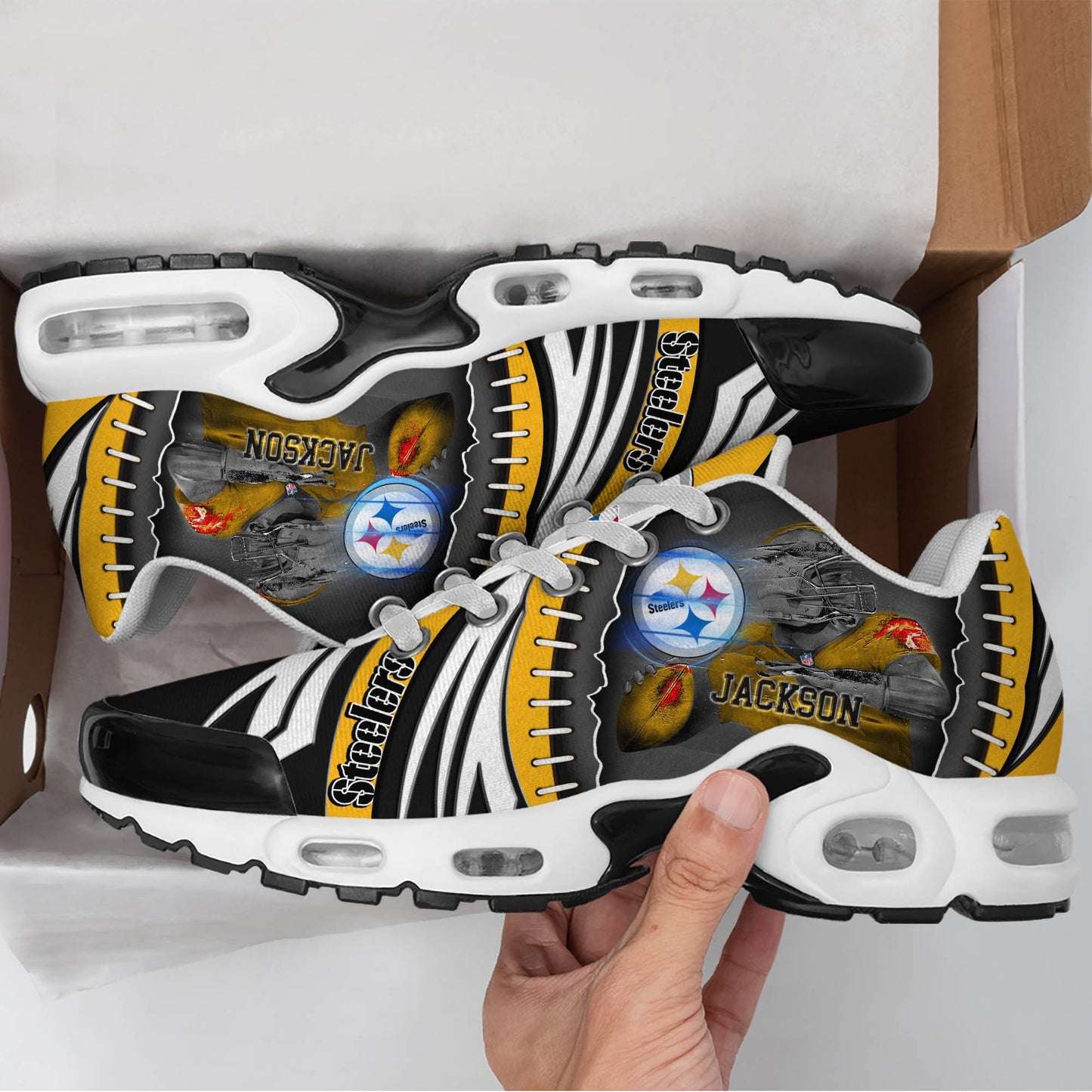 LIMITED EDITION - NEW CUSTOMIZED NFL14 PSB PITTSBURGH STEELERS UNISEX AIR MAX PLUS SNEAKERS