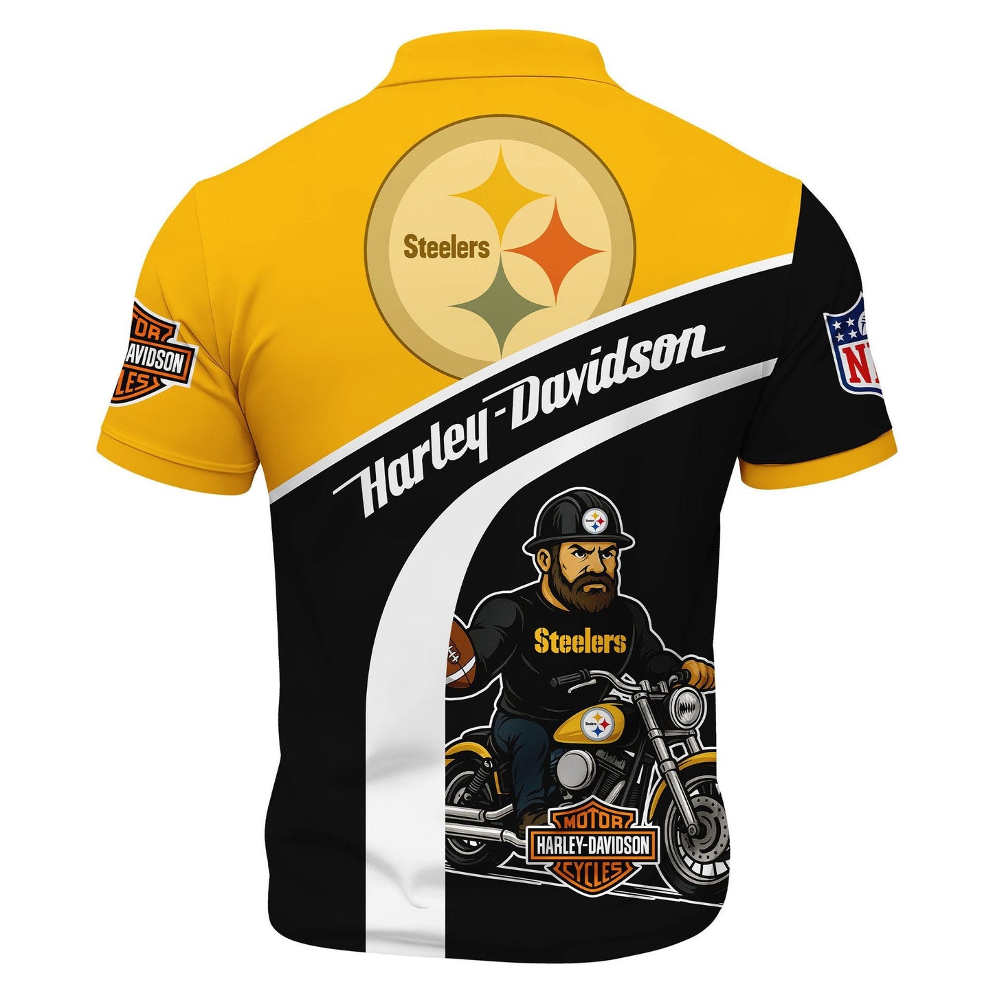LIMITED EDITION - NEW CUSTOMIZED NFL14 PSB PITTSBURGH STEELERS HARLEY-DAVIDSON POLO WITH ZIPPER SHIRT