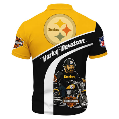 LIMITED EDITION - NEW CUSTOMIZED NFL14 PSB PITTSBURGH STEELERS HARLEY-DAVIDSON POLO WITH ZIPPER SHIRT