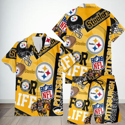 LIMITED EDITION - NEW CUSTOMIZED NFL14 PSB PITTSBURGH STEELERS UNISEX HAWAIIAN SHIRT & SHORTS SET