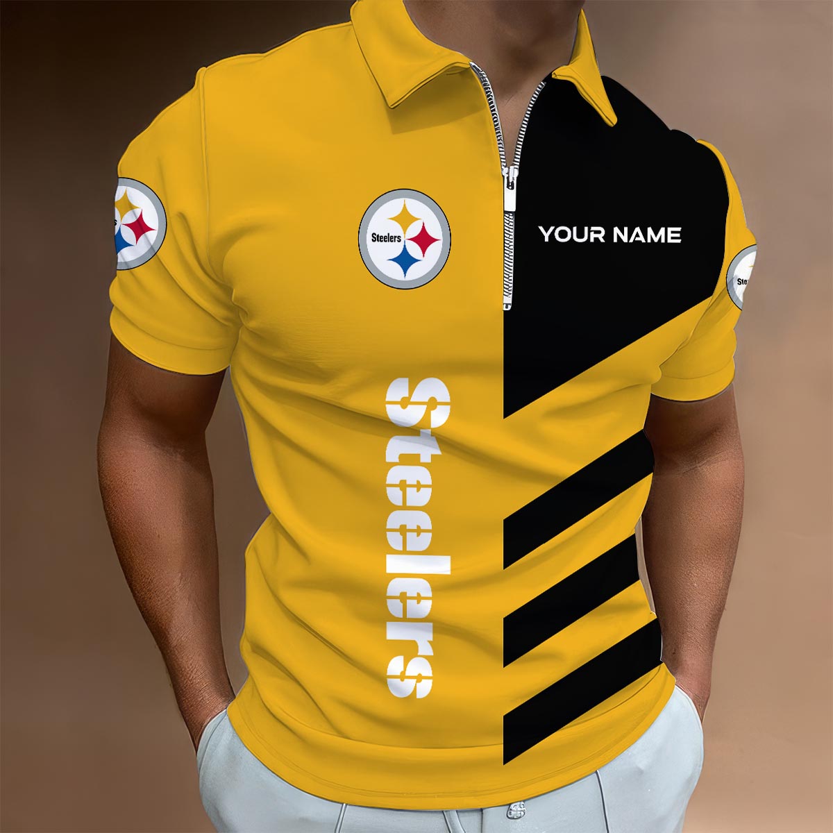 LIMITED EDITION - NEW CUSTOMIZED NFL14 PSB PITTSBURGH STEELERS ZIP POLO SHIRT
