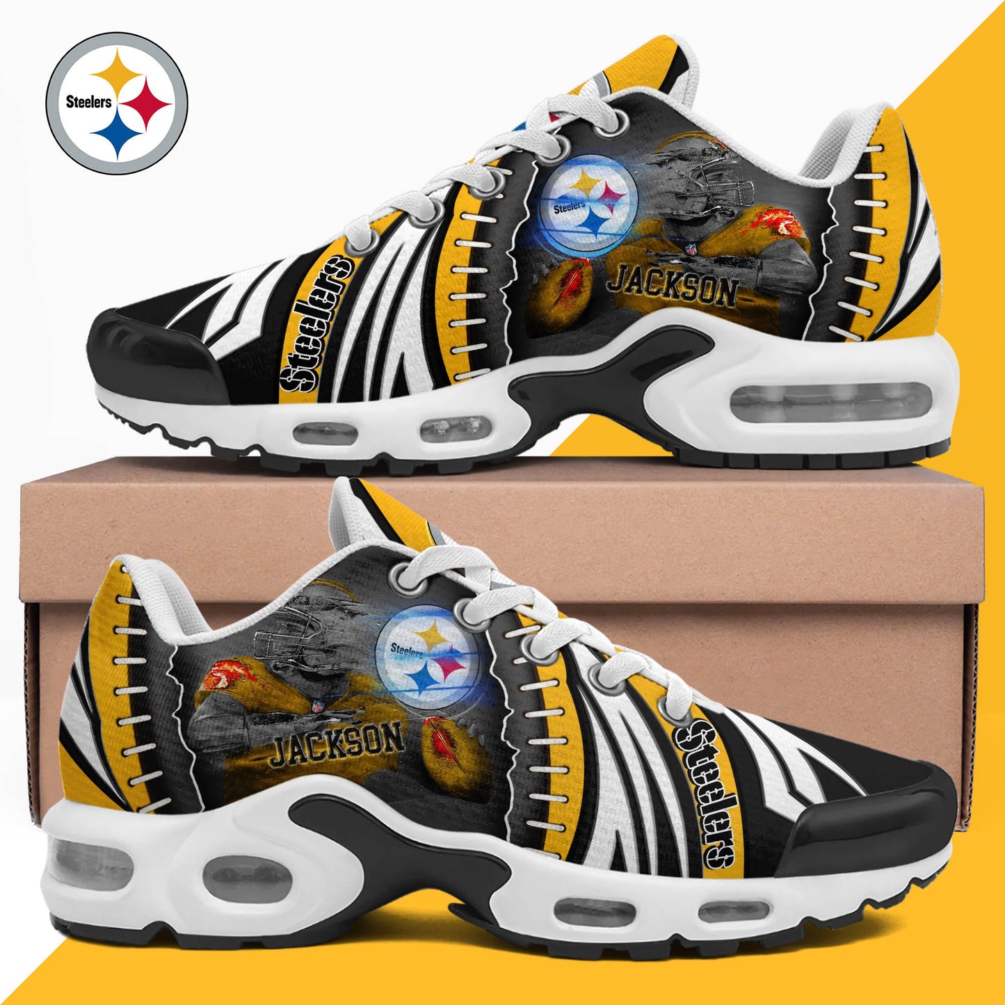 LIMITED EDITION - NEW CUSTOMIZED NFL14 PSB PITTSBURGH STEELERS UNISEX AIR MAX PLUS SNEAKERS