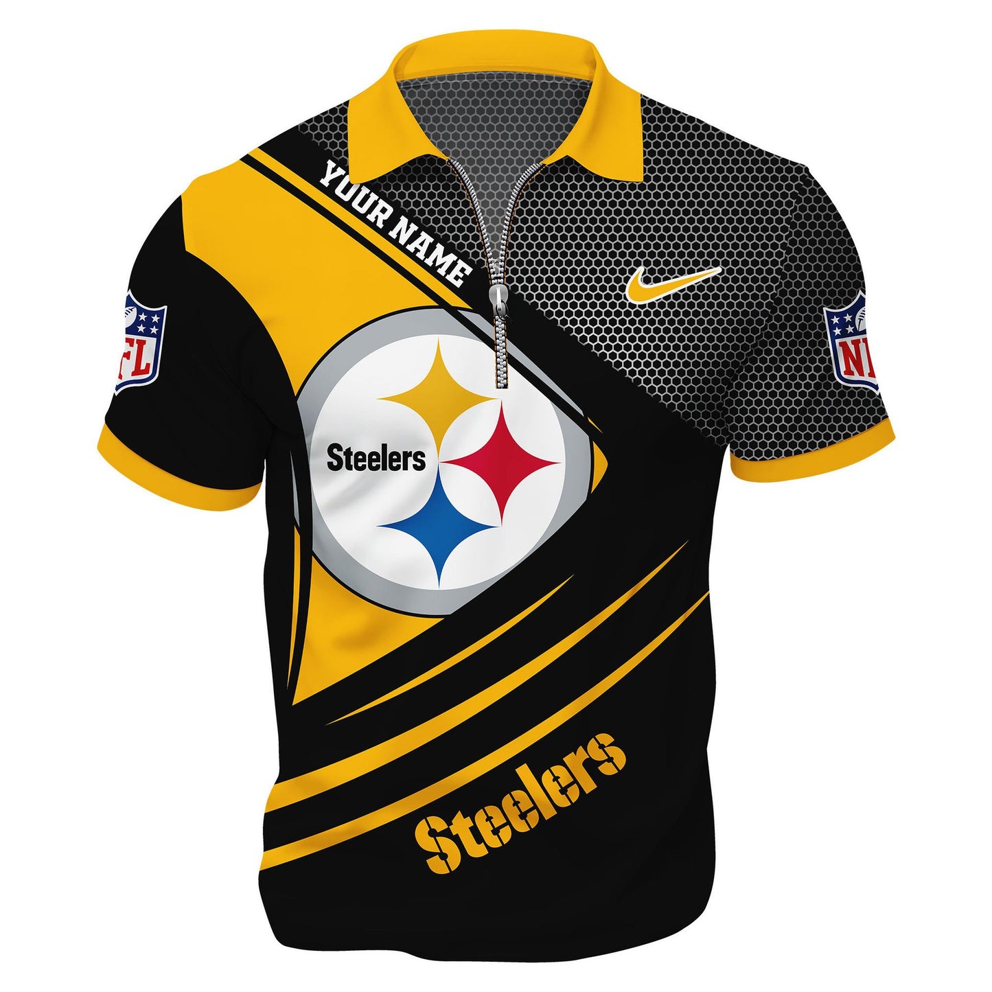 LIMITED EDITION - NEW CUSTOMIZED NFL14 PSB PITTSBURGH STEELERS HARLEY-DAVIDSON POLO WITH ZIPPER SHIRT