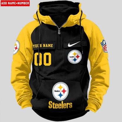 LIMITED EDITION - NEW CUSTOMIZED NFL14 PSB PITTSBURGH STEELERS QUARTER ZIP HOODIE