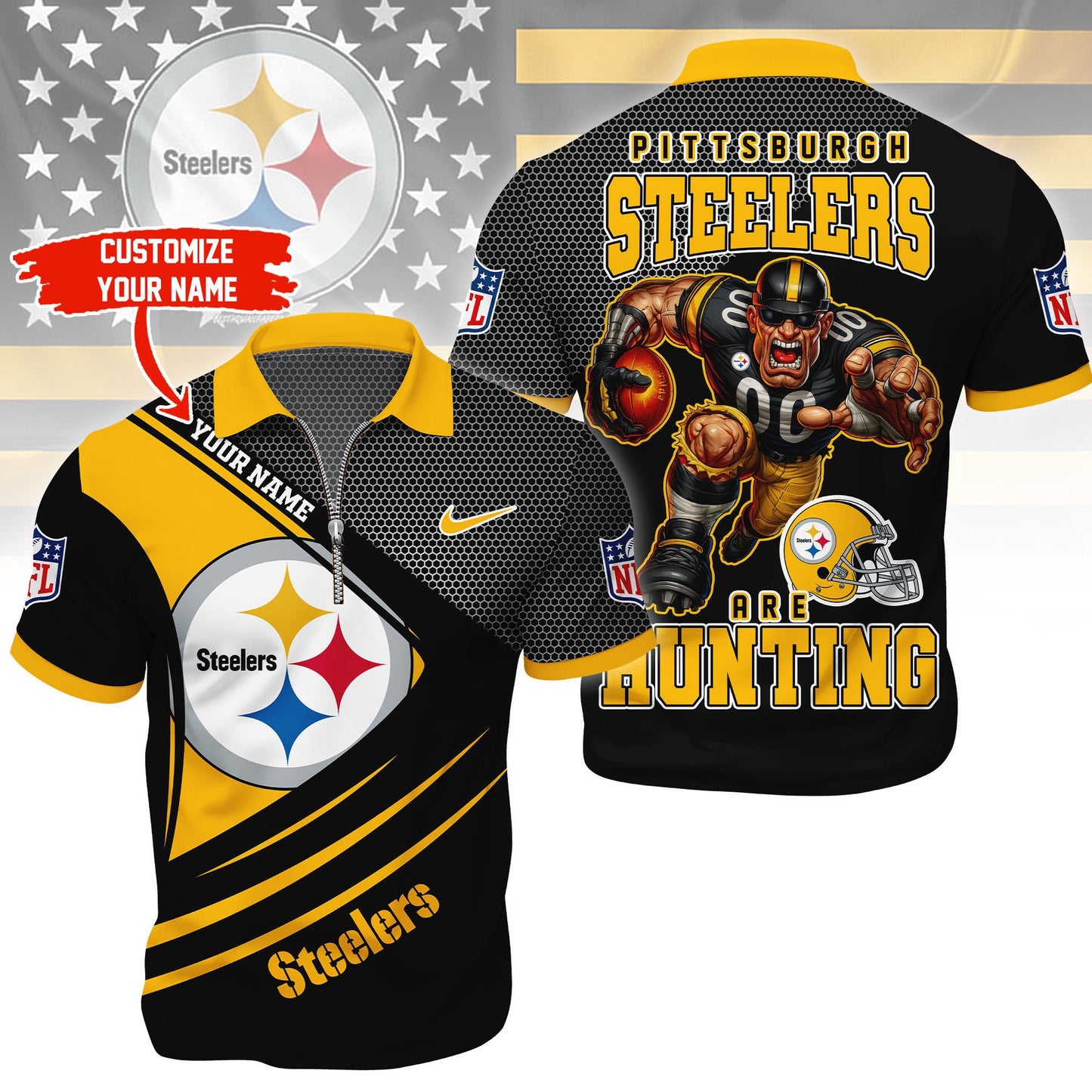LIMITED EDITION - NEW CUSTOMIZED NFL14 PSB PITTSBURGH STEELERS HARLEY-DAVIDSON POLO WITH ZIPPER SHIRT