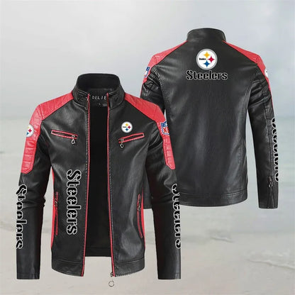 LIMITED EDITION - NEW CUSTOMIZED NFL14 PSB PITTSBURGH STEELERS LEATHER BIKER JACKET
