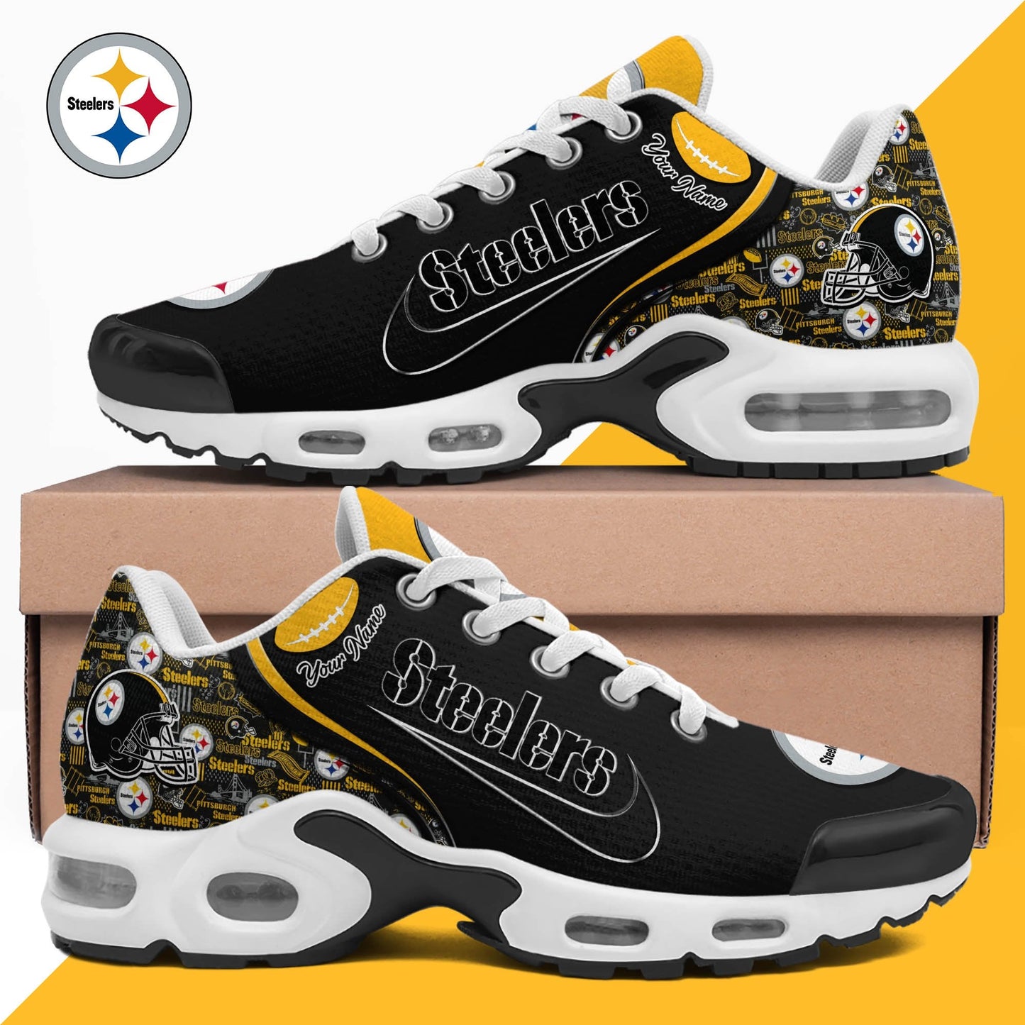 LIMITED EDITION - NEW CUSTOMIZED NFL14 PSB PITTSBURGH STEELERS UNISEX AIR MAX PLUS SNEAKERS