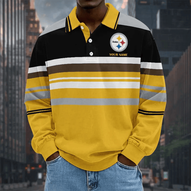 LIMITED EDITION - NEW CUSTOMIZED NFL14 PSB PITTSBURGH STEELERS MEN LONG SLEEVE POLO