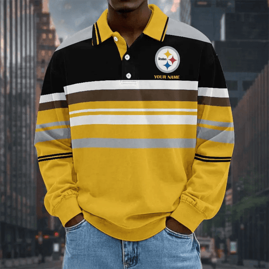 LIMITED EDITION - NEW CUSTOMIZED NFL14 PSB PITTSBURGH STEELERS MEN LONG SLEEVE POLO
