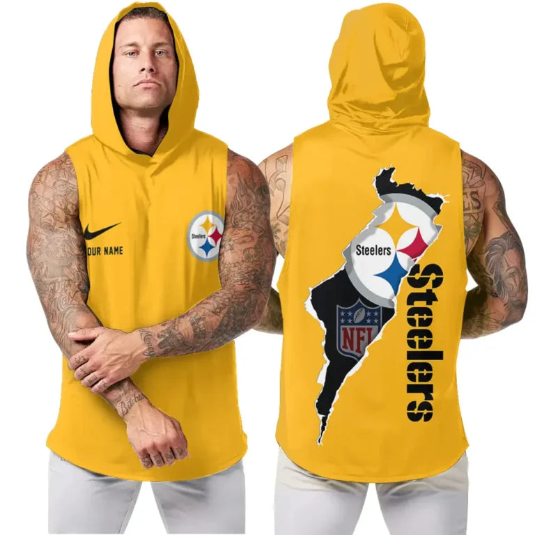 LIMITED EDITION - NEW CUSTOMIZED NFL14 PSB PITTSBURGH STEELERS HOODED TANK TOP