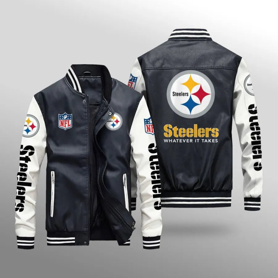 LIMITED EDITION - NEW CUSTOMIZED NFL14 PSB PITTSBURGH STEELERS LEATHER BOMBER JACKET
