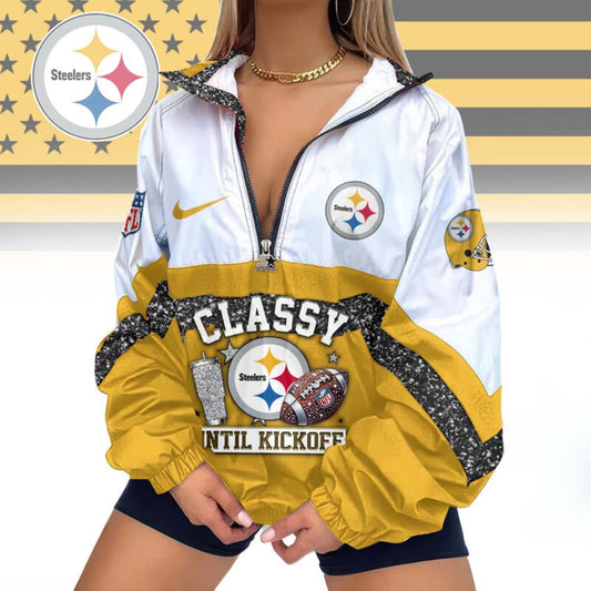 LIMITED EDITION - NEW CUSTOMIZED NFL14 PSB PITTSBURGH STEELERS V-NECK ZIPPER SWEATSHIRT JACKET