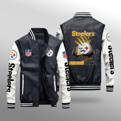 LIMITED EDITION - NEW CUSTOMIZED NFL14 PSB PITTSBURGH STEELERS LEATHER BOMBER JACKET