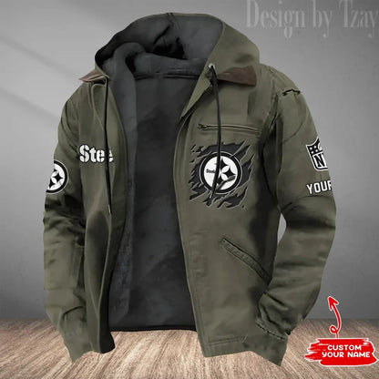 LIMITED EDITION - NEW CUSTOMIZED NFL14 PSB PITTSBURGH STEELERS HOODED CARDIGAN JACKET