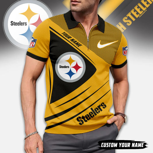 LIMITED EDITION - NEW CUSTOMIZED NFL14 PSB PITTSBURGH STEELERS ZIP POLO SHIRT