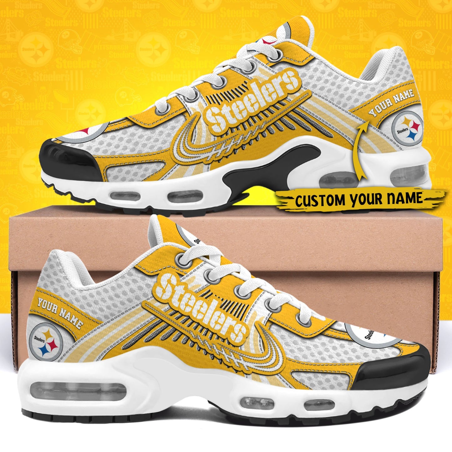 LIMITED EDITION - NEW CUSTOMIZED NFL14 PSB PITTSBURGH STEELERS UNISEX AIR MAX PLUS SNEAKERS