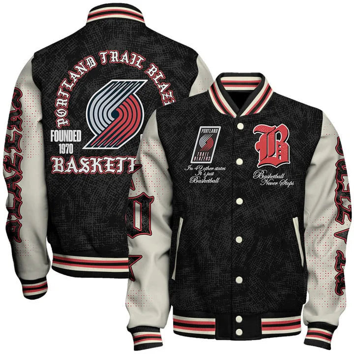 LIMITED EDITION - NEW CUSTOMIZED NBA22 PTB PORTLAND TRAIL BLAZERS BASEBALL JACKET, SATIN VARSITY JACKET