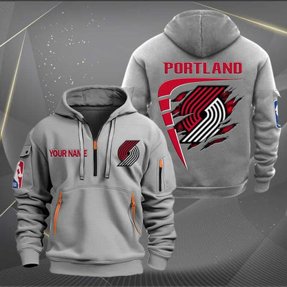 [HOT DEAL] NEW CUSTOMIZED NBA22 PT PORTLAND TRAIL BLAZERS QUARTER ZIP HOODIE
