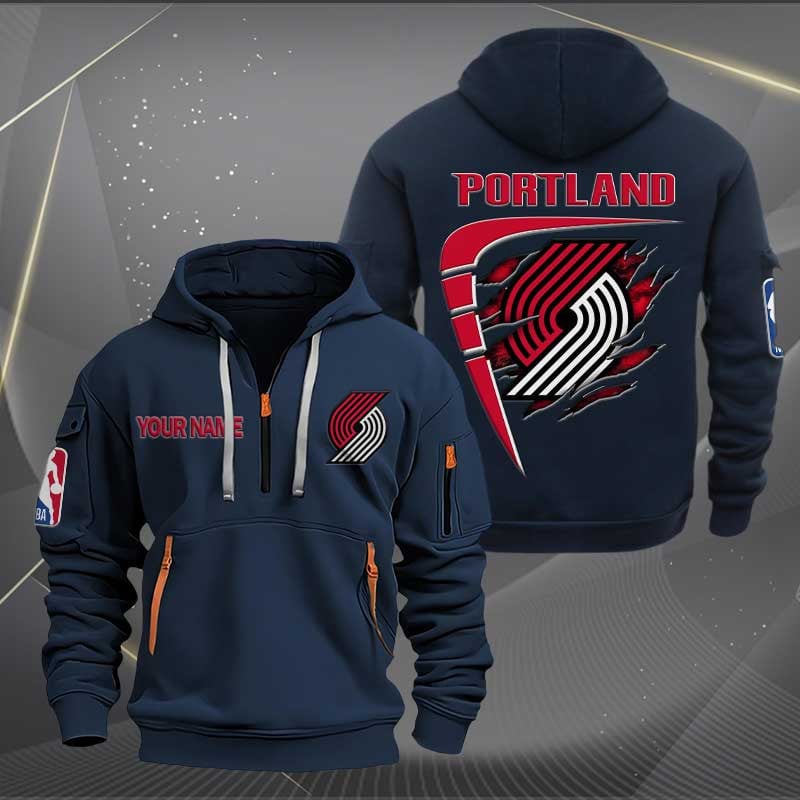 [HOT DEAL] NEW CUSTOMIZED NBA22 PT PORTLAND TRAIL BLAZERS QUARTER ZIP HOODIE