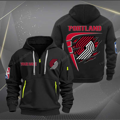 [HOT DEAL] NEW CUSTOMIZED NBA22 PT PORTLAND TRAIL BLAZERS QUARTER ZIP HOODIE