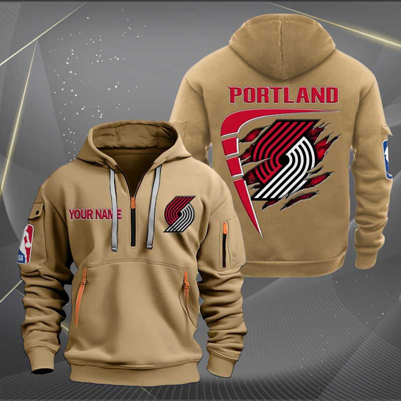 [HOT DEAL] NEW CUSTOMIZED NBA22 PT PORTLAND TRAIL BLAZERS QUARTER ZIP HOODIE