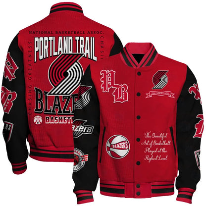 LIMITED EDITION - NEW CUSTOMIZED NBA22 PTB PORTLAND TRAIL BLAZERS BASEBALL JACKET, SATIN VARSITY JACKET