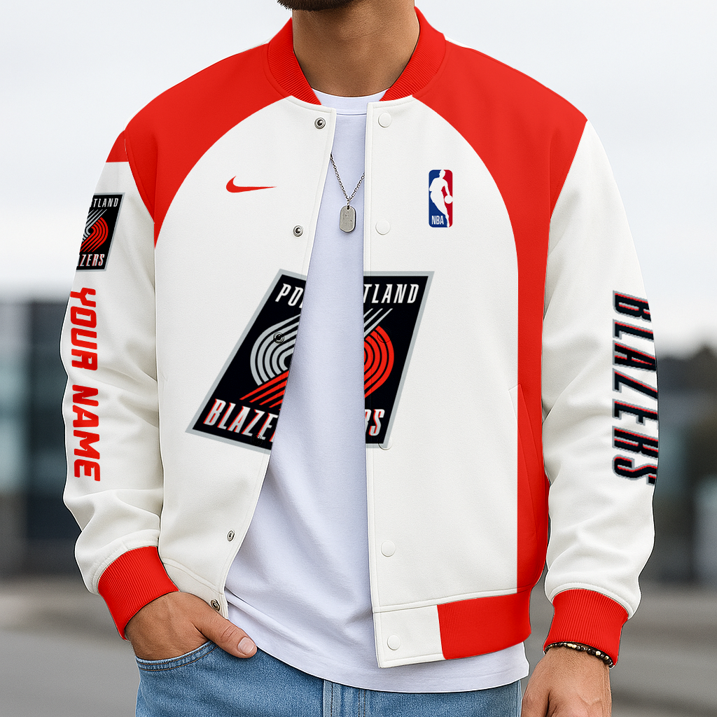 LIMITED EDITION - NEW CUSTOMIZED NBA22 PT PORTLAND TRAIL BLAZERS BASEBALL JACKET, SATIN VARSITY JACKET