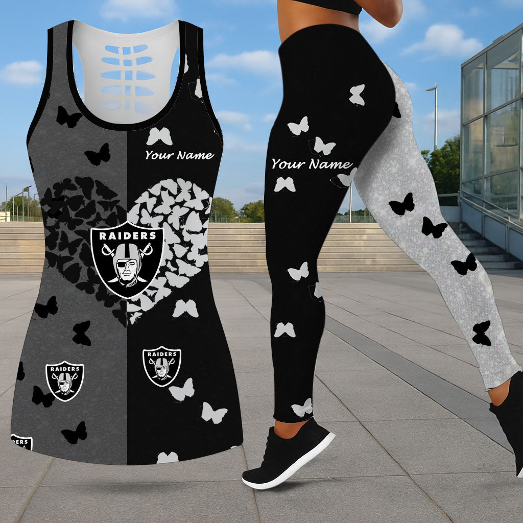 LIMITED EDITION - NEW CUSTOMIZED NFL07 LVR LAS VEGAS RAIDERS LEGGINGS & HOLLOW TANK TOP SET
