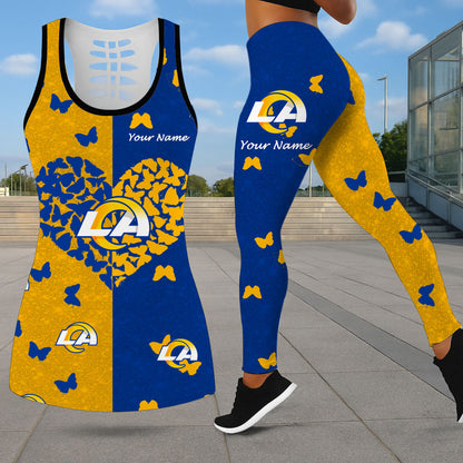 LIMITED EDITION - NEW CUSTOMIZED NFL22 LAR LOS ANGELES RAMS LEGGINGS & HOLLOW TANK TOP SET