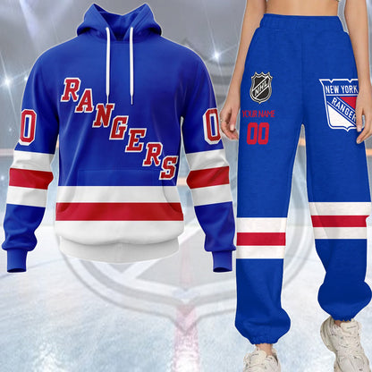 LIMITED EDITION - NEW CUSTOMIZED NHL24 NYR NEW YORK RANGERS COMBO HOODIE & LONGPANTS