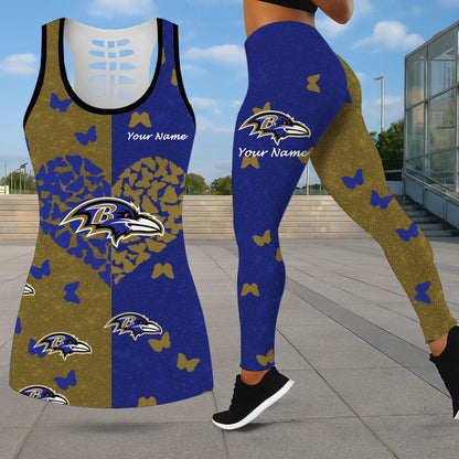 LIMITED EDITION - NEW CUSTOMIZED NFL28 BTR BALTIMORE RAVENS LEGGINGS & HOLLOW TANK TOP SET
