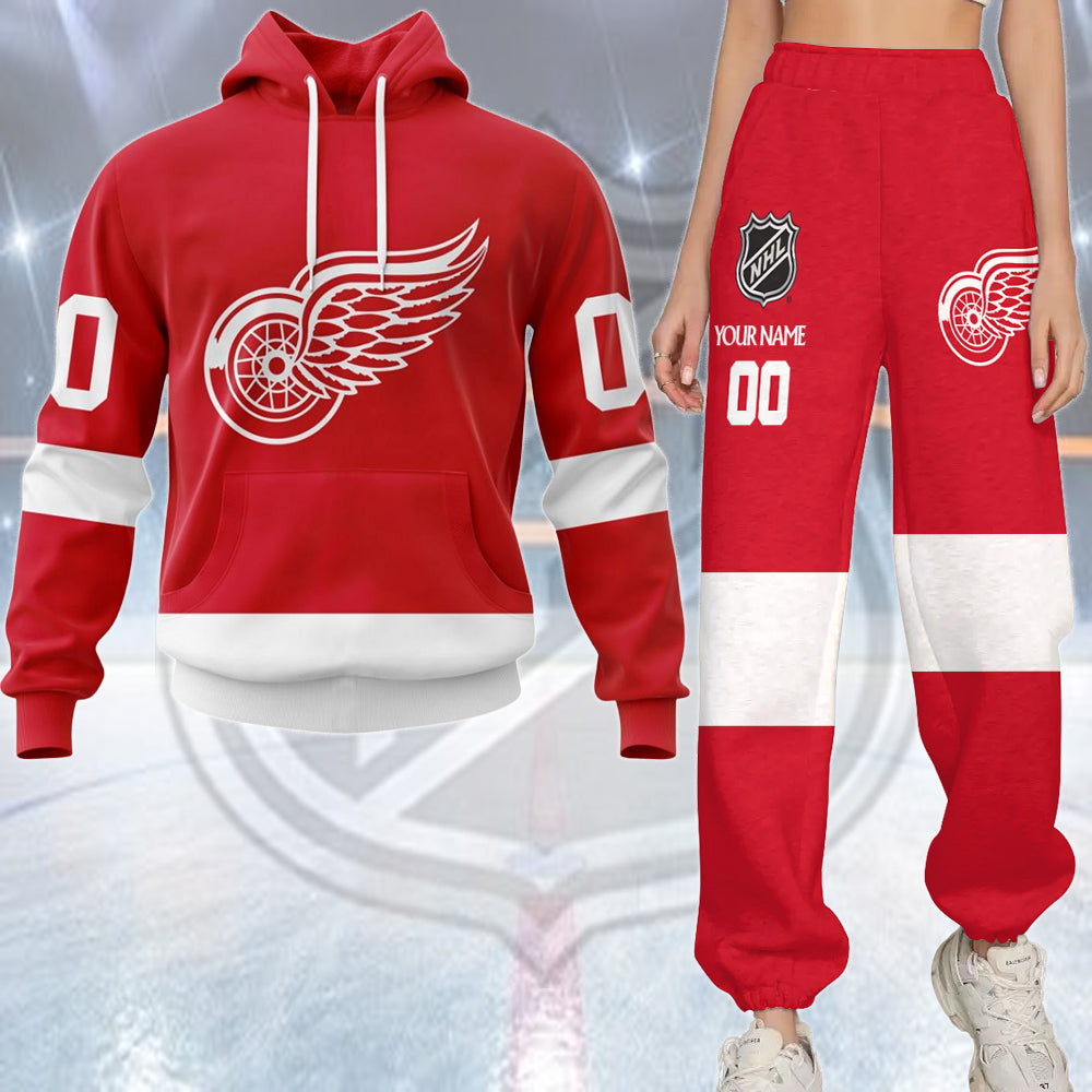 LIMITED EDITION - NEW CUSTOMIZED NHL22 DRW DETROIT RED WINGS COMBO HOODIE & LONGPANTS