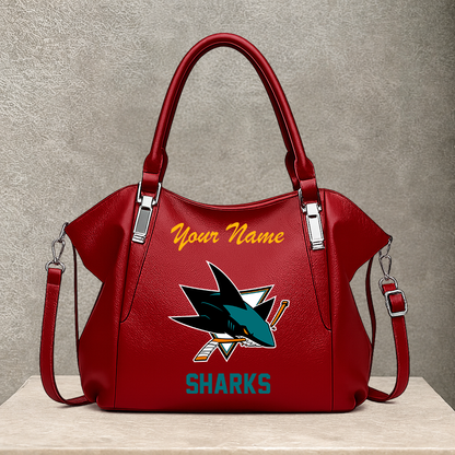LIMITED EDITION - NEW CUSTOMIZED NHL32 SJS SAN JOSE SHARKS SHOULDER HANDBAG