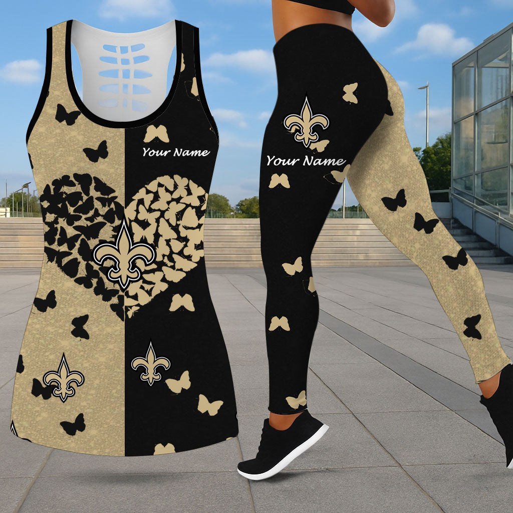 LIMITED EDITION - NEW CUSTOMIZED NFL24 NOS NEW ORLEANS SAINTS LEGGINGS & HOLLOW TANK TOP SET