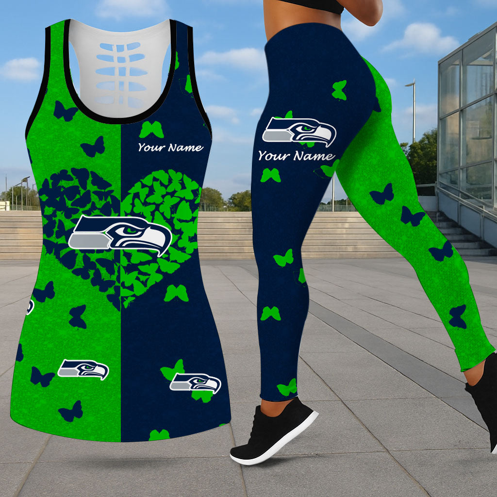 LIMITED EDITION - NEW CUSTOMIZED NFL06 SSH SEATTLE SEAHAWKS LEGGINGS & HOLLOW TANK TOP SET