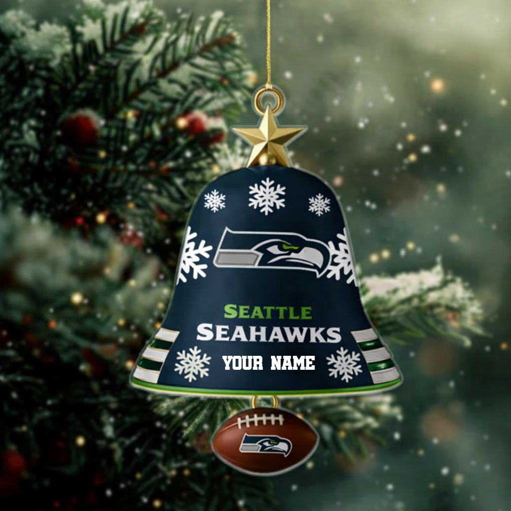 LIMITED EDITION - NEW CUSTOMIZED NFL06 SSH SEATTLE SEAHAWKS ACRYLIC CHRISTMAS BELL ORNAMENT