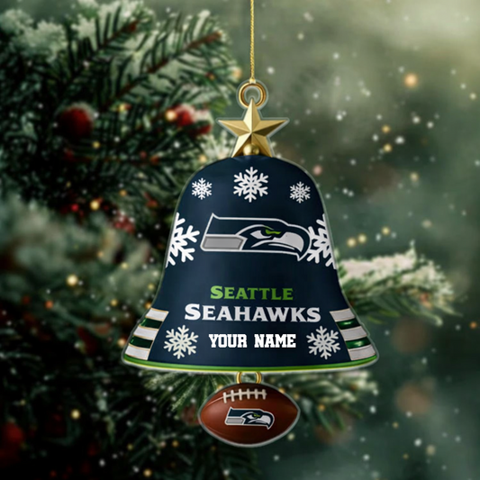 LIMITED EDITION - NEW CUSTOMIZED NFL06 SSH SEATTLE SEAHAWKS ACRYLIC CHRISTMAS BELL ORNAMENT