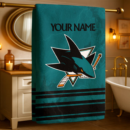 LIMITED EDITION - NEW CUSTOMIZED NHL32 SJS SAN JOSE SHARKS BEACH & BATH TOWEL