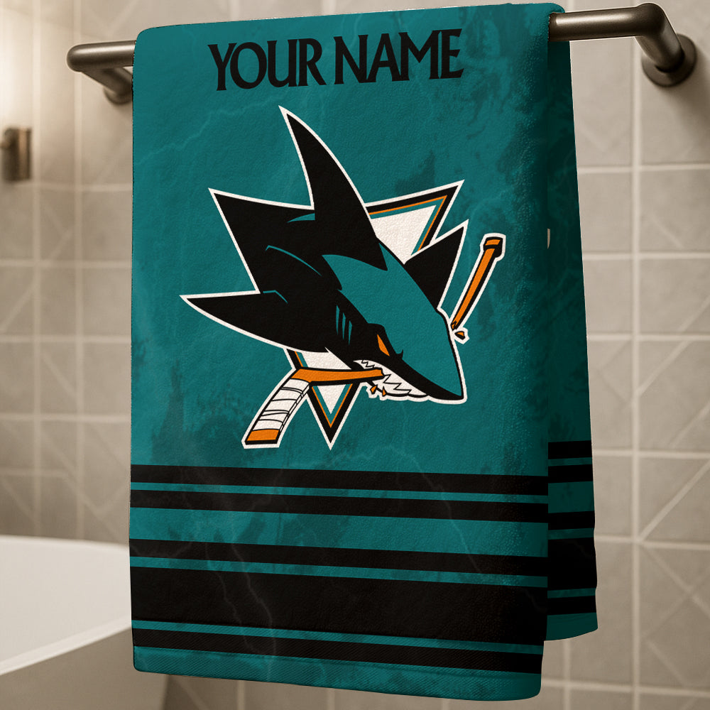 LIMITED EDITION - NEW CUSTOMIZED NHL32 SJS SAN JOSE SHARKS BEACH & BATH TOWEL