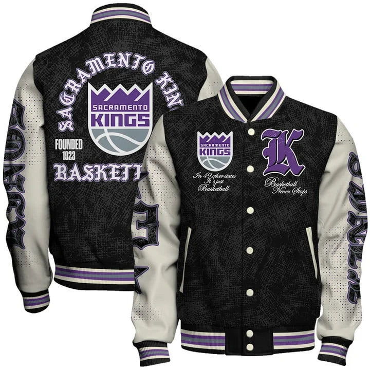 LIMITED EDITION - NEW CUSTOMIZED NBA16 SKI SACRAMENTO KINGS BASEBALL JACKET, SATIN VARSITY JACKET