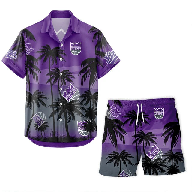 LIMITED EDITION - NEW CUSTOMIZED NBA16 SKI SACRAMENTO KINGS UNISEX HAWAIIAN SHIRT & SHORTS SET