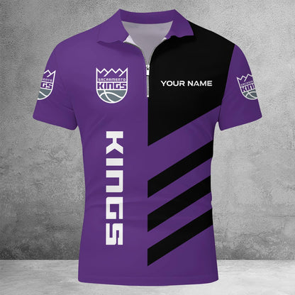 LIMITED EDITION - NEW CUSTOMIZED NBA16 SK SACRAMENTO KINGS ZIP POLO SHIRT