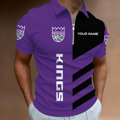 LIMITED EDITION - NEW CUSTOMIZED NBA16 SK SACRAMENTO KINGS ZIP POLO SHIRT