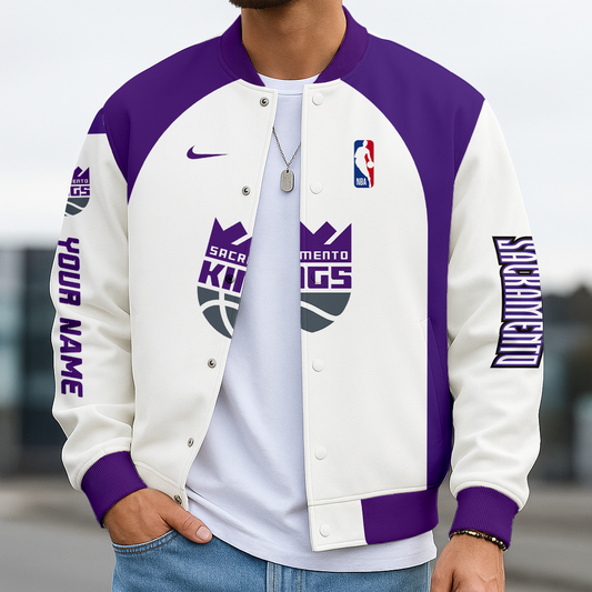 LIMITED EDITION - NEW CUSTOMIZED NBA16 SK SACRAMENTO KINGS BASEBALL JACKET, SATIN VARSITY JACKET