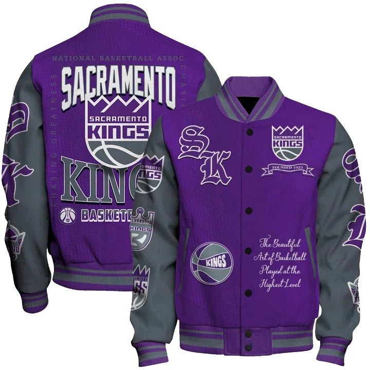LIMITED EDITION - NEW CUSTOMIZED NBA16 SKI SACRAMENTO KINGS BASEBALL JACKET, SATIN VARSITY JACKET