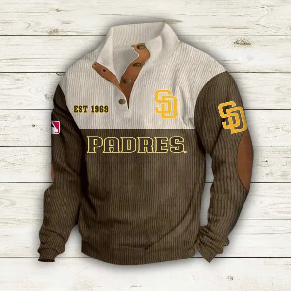 [FLASH SALE] NEW CUSTOMIZED MLB18 SDP SAN DIEGO PADRES BUTTON SWEATSHIRTS STAND COLLAR
